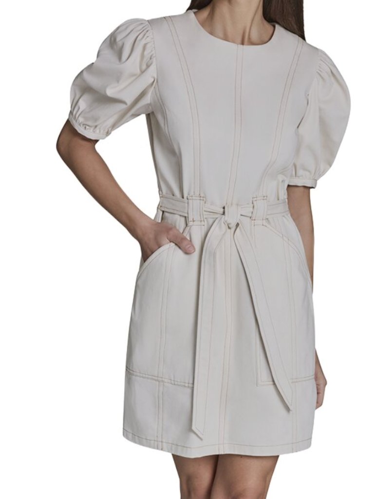 Nwt Bcbg A Line Denim Cream Mini Dress Size 6